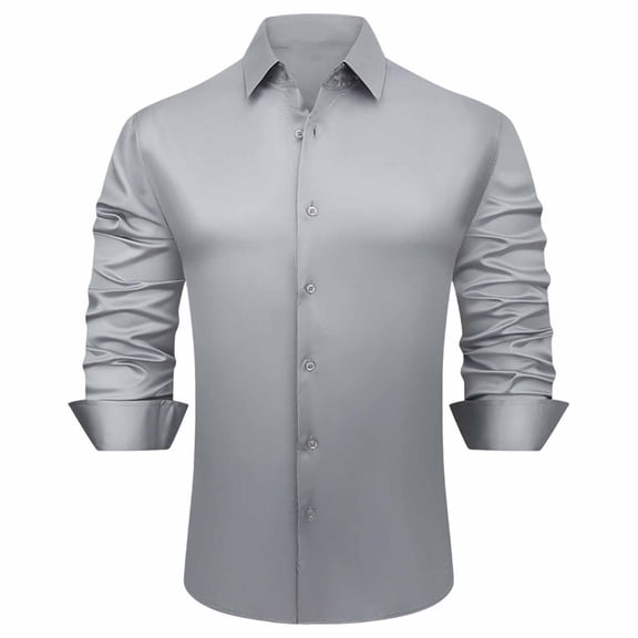 Mens Satin Silk Dress Shirts Long Sleeve Button Down Business Work Shirt Elegant Lightweight Loose Casual Lapel Blouses Tops