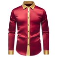 thumbnail image 1 of Mens Satin Silk Shirts Button Down Color Block Long Sleeve Turndown Collar Blouse for Party Disco, 1 of 6
