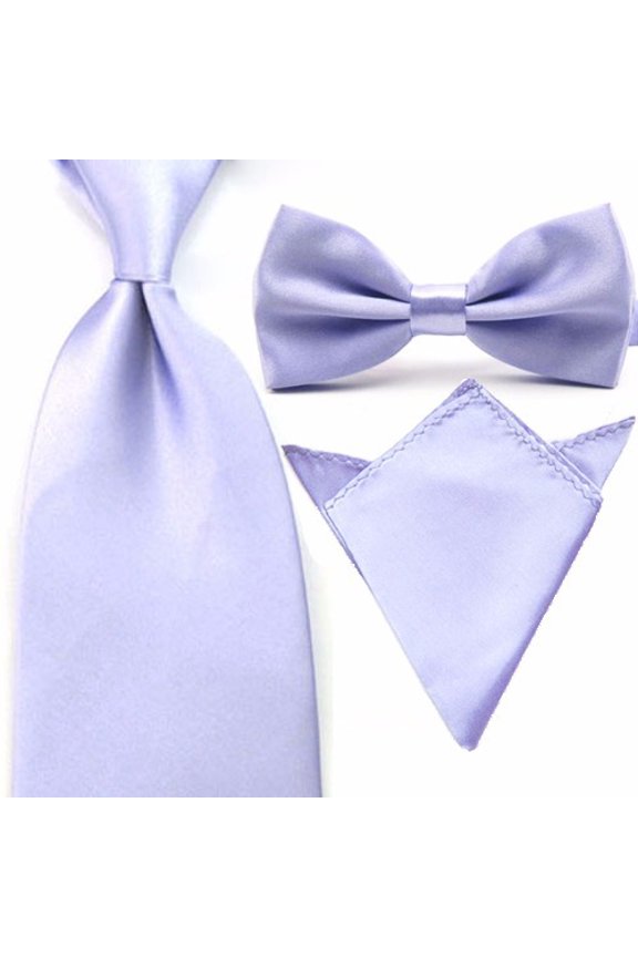 Mens Satin Solid Color Bowtie 8CM Wide Neck Tie Handkerchief Pocket Square Set