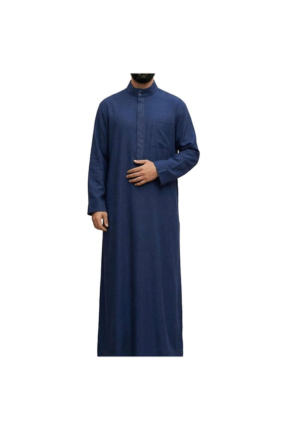 Mens Saudi Arabic Thobe Ethnic Dishdasha Long Sleeve Robe Ramadan Muslim Dress Dubai Middle East Islamic Long Gown