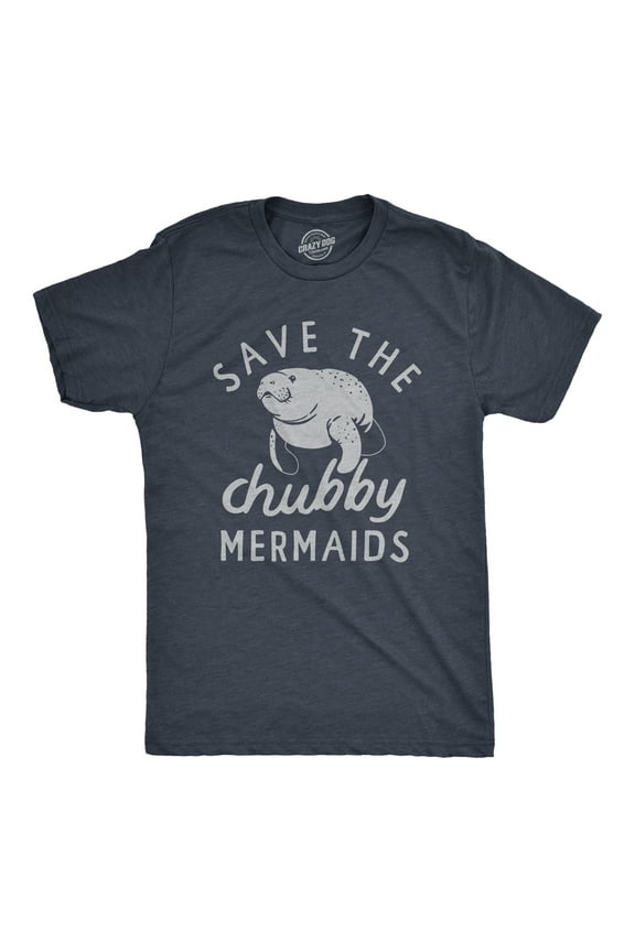 Mens Save The Chubby Mermaids T Shirt Funny Cute Manitee Preservation Tee for Guys Graphic Tees