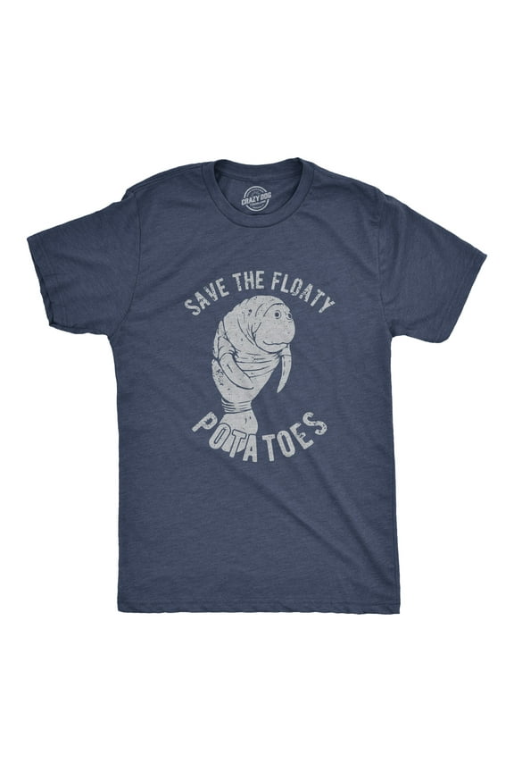 Mens Save The Floaty Potatoes T Shirt Funny Manatee Conservation Tee Graphic Tees