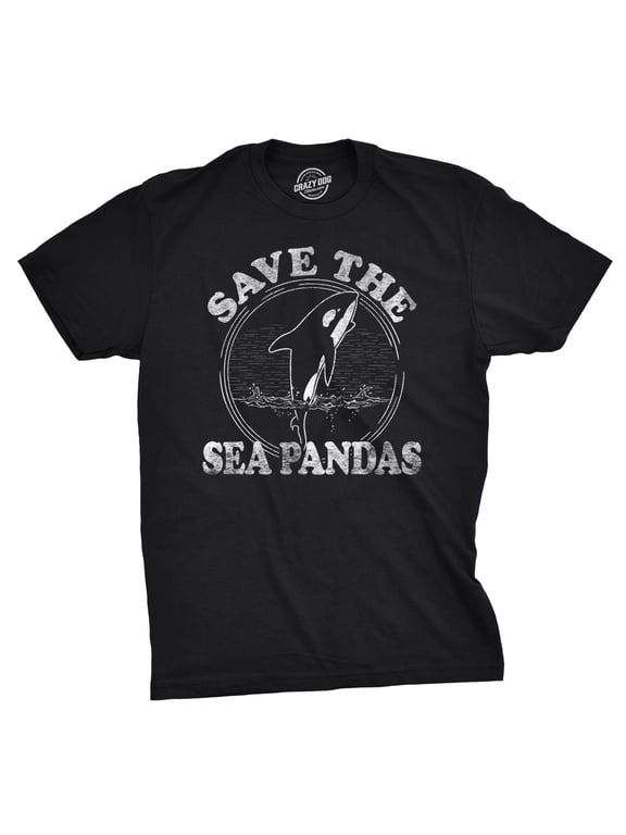 Mens Save The Sea Pandas Funny Whale Orca Dolphin Ocean Life T shirt Graphic Tees