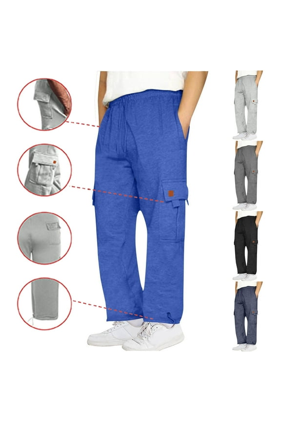 Cargo Pants for Men Slim Fit Casual Streetwear Sweatpants Open Bottom Athletic Workout Sweat Pants with Pockets, Size S