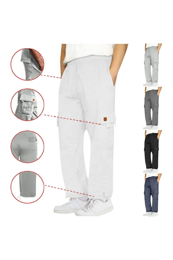 Cargo Pants for Men Slim Fit Casual Streetwear Sweatpants Open Bottom Athletic Workout Sweat Pants with Pockets, Size S