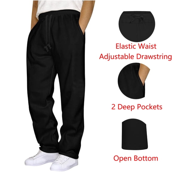 LONKITO Mens Sweatpants with Pockets Outdoor Running Jogger Pants Elastic Waist Drawstring Workout Casual Sweatpants Open Bottom, Black L