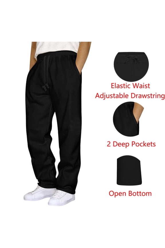 Mens Sweatpants with Pockets Outdoor Running Jogger Pants Elastic Waist Drawstring Workout Casual Sweatpants Open Bottom, Black L