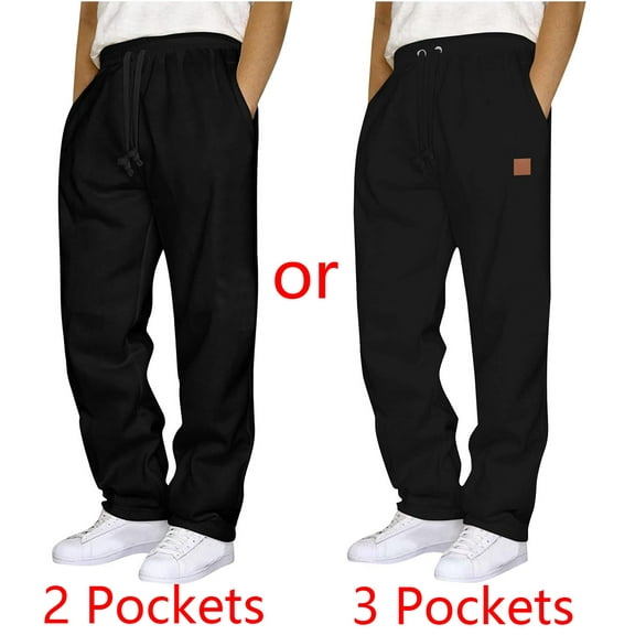 LONKITO Mens Sweatpants with Pockets Outdoor Running Jogger Pants Elastic Waist Drawstring Workout Casual Sweatpants Open Bottom, Black L