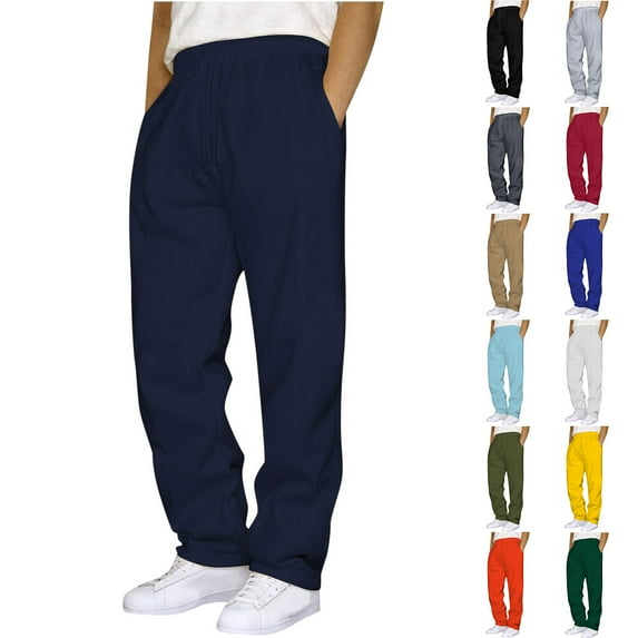 LONKITO Mens Sweatpants with Pockets Outdoor Running Jogger Pants Elastic Waist Drawstring Workout Casual Sweatpants Open Bottom, Navy XL