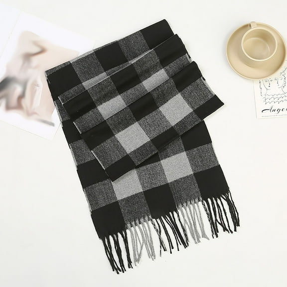 Mens Scarf Trendy Vintage Plaid Printed Tassels Thermal Warm Going-Out Long Fall Winter Scarves