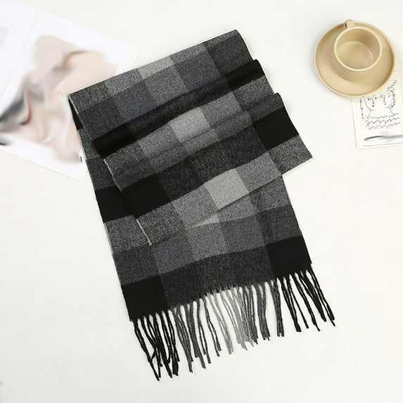 Mens Scarf Trendy Vintage Plaid Printed Tassels Thermal Warm Going-Out Long Fall Winter Scarves