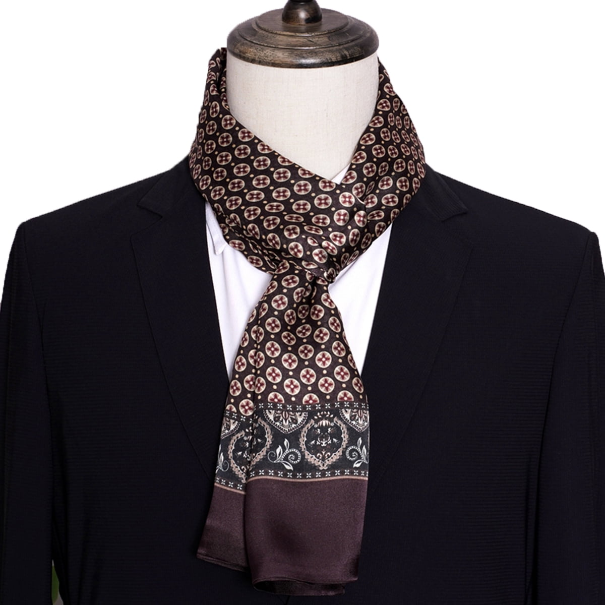 XUYUZUAU Mens Scarves 100 Silk Tube Scarf Double Layers Fashion Wrap Neckerchief Formal Business Casual Party, Men's, Size: One size, Brown