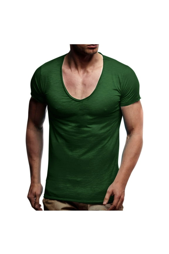 Mens Scoop Neck T-Shirts Casual V Neck Short Sleeve Shirts Casual Workout Muscle Bodybuilding Shirt Summer Quick Dry Tees