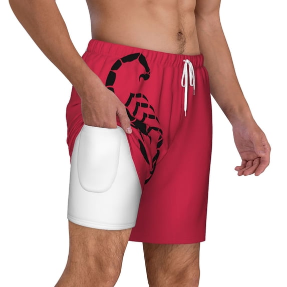 Mens Scorpion Tatoo 2 in 1 Quick Dry Swim Trunks with Compression Liner Beach Shorts