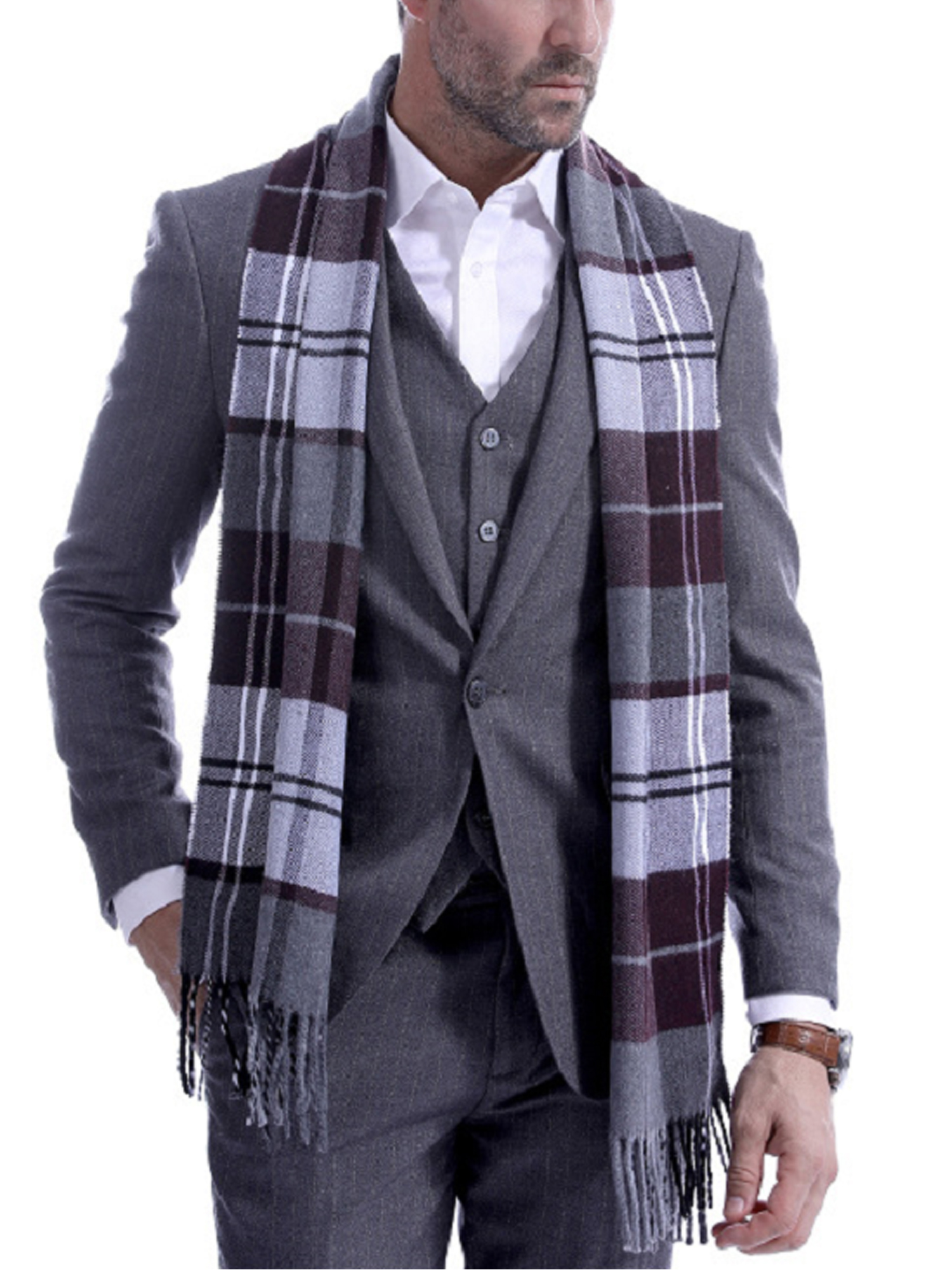 Mens Scotland Soft Scarf Wool Check Plaid Winter Warm Shawl Neck Wrap Long Scarf Tassel Thermal Muffle Neckerchief