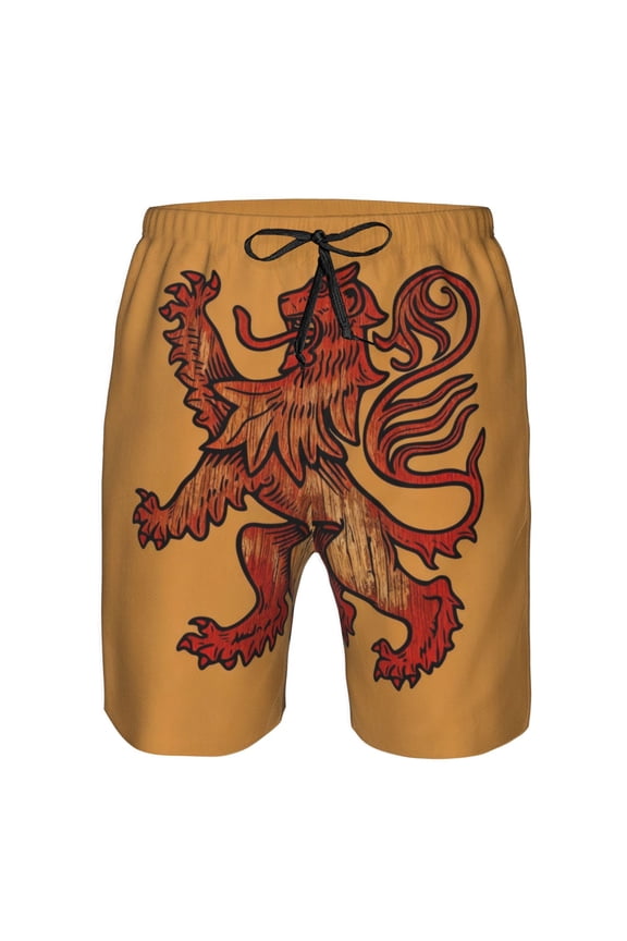 Mens Scottish Flag Lion Logo Boardshort Casual Drawstring Stretch Summer Beach Shorts Large