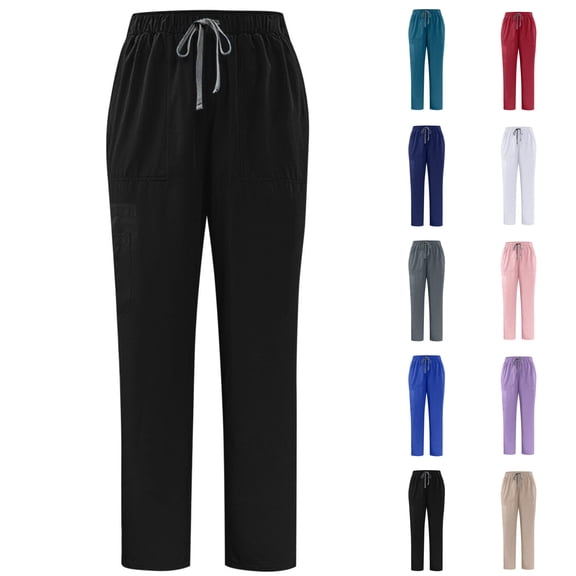 Mens Scrub Pants Drawstring Straight Leg Elastic High Waisted Bottoms Comfortable Medical Uniform Workwear Trousers