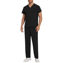 Mens Scrubs Sets Scrub Uniform 2 Piece V-Neck Short sleeve Soild Color Pullover Tops & Straight Leg Pants with Pockets Cool Stretch Nurse Workwear Uniformes Medical Nursing Outfits Clothing