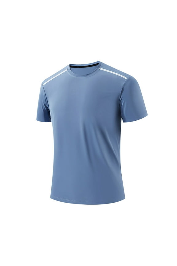 Mens Seamless Athletic T Shirt Cool Ice Silk Thin Workout Tops Summer Short Sleeve Quick-Drying Tee Shirts Blue XXL