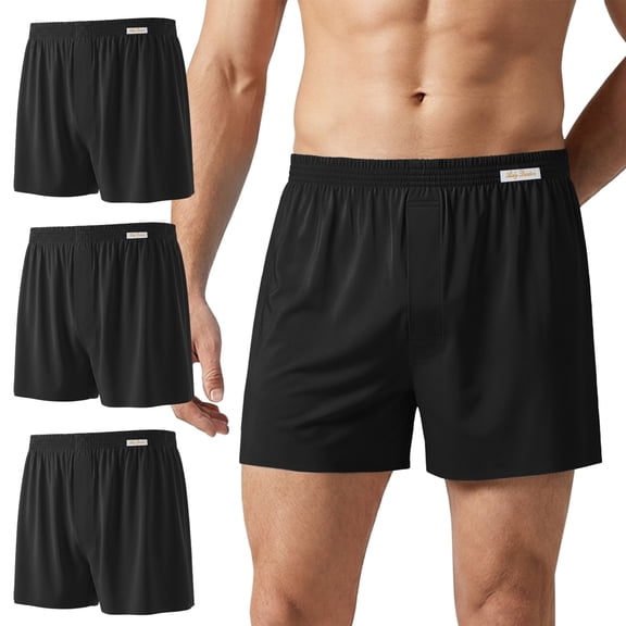 Mens Silk Underwear, CaiDieNu Mens Boxers, Seamless Cooling Comfortable Silky Loose Fit Boxers for Men, 3 Pack