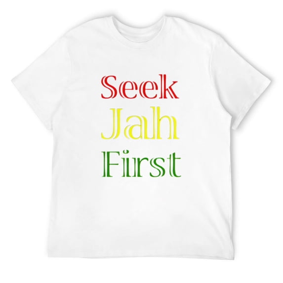 Mens Seek Jah First, Rasta Rastafarian Jamaica T-Shirt White 3X-Large