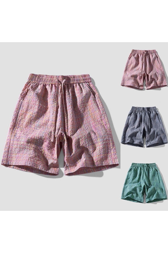 Mens Seersucker Shorts Casual Big and Tall Loose Straight 5 Inch Inseam Summer Short Pants Solid Color Green L