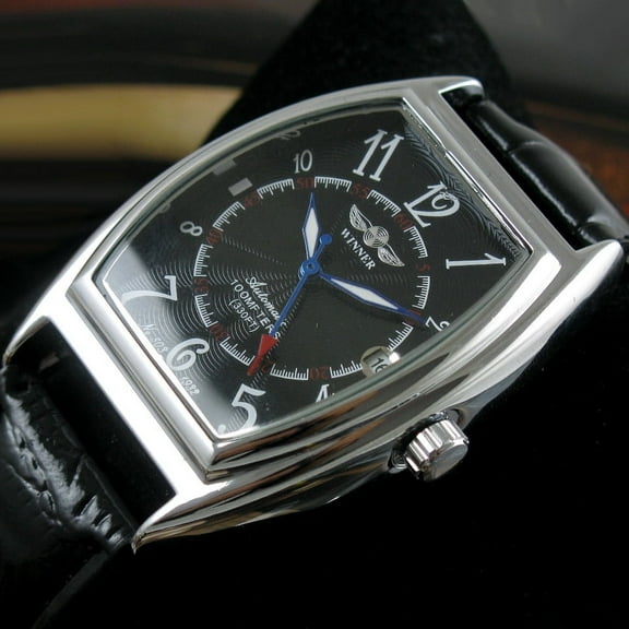 Mens Selfwinding Automatic Mechanical Watch Sports Black Leather Date Male Wristwatch