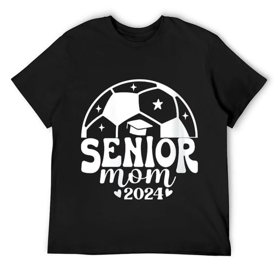 Mens Senior Mom Soccer Class Of 2024 Round Neck T-Shirt Black