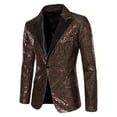 thumbnail image 1 of Mens Sequin Blazer Casual Solid Color Sparkle Turndown Collar Suit Jacket Shiny Celebration Fashion Party Coat Coffee M, 1 of 4