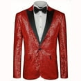 thumbnail image 1 of Mens Sequin Blazer Slim Fit Solid Color Long Sleeve One Button Jacket Dinner Party Wedding Blazer Suit Jacket, 1 of 4