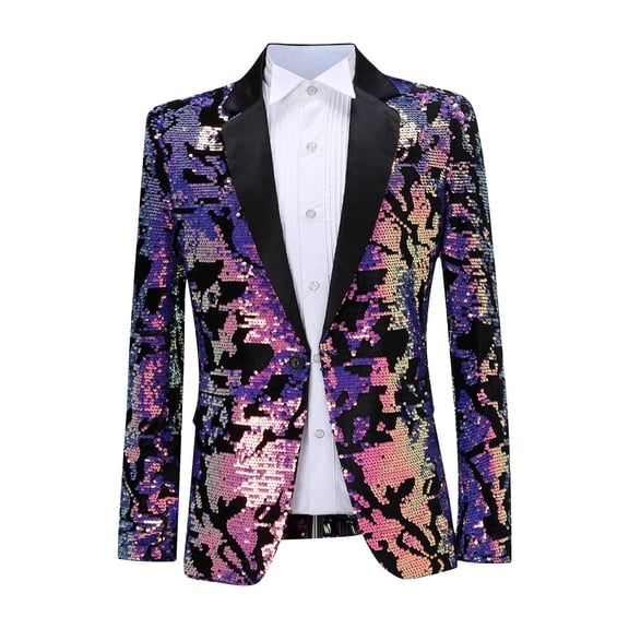 Mens Sequin Blazer Tuxedo Party Prom Wedding Tuxedo One Button Jacket Performance Ceremonial Dress Party Suit