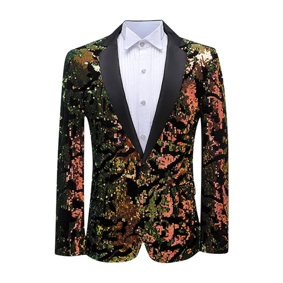 Mens Sequin Blazer Tuxedo Party Prom Wedding Tuxedo One Button Jacket Performance Ceremonial Dress Party Suit