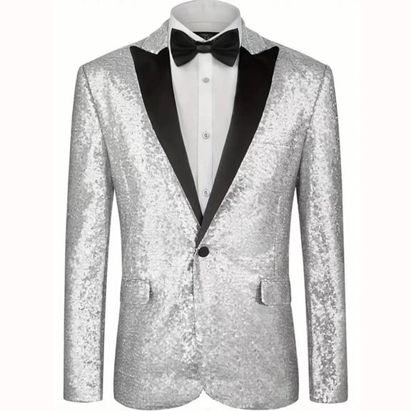 Mens Sequin Blazer Tuxedo Party Prom Wedding Tuxedo One Button Lapel Suit Jacket M