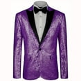 thumbnail image 1 of Mens Sequin Blazer Tuxedo Party Prom Wedding Tuxedo One Button Lapel Suit Jacket Purple XL, 1 of 2