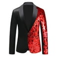 thumbnail image 1 of Mens Sequin Dinner Tux Dress Blazer Slim Fit Notch Lapel Gold Sparkly Suit Jacket One Button Performance Host Sport Coat Red M, 1 of 3