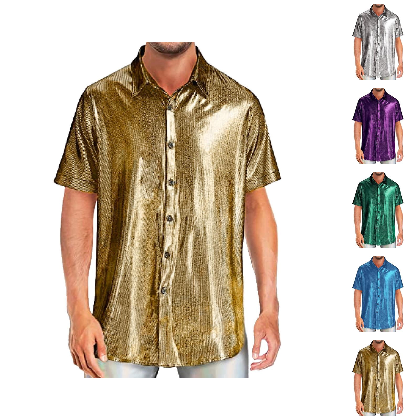 Mens-Sequin-Shirt-Short-Sleeve