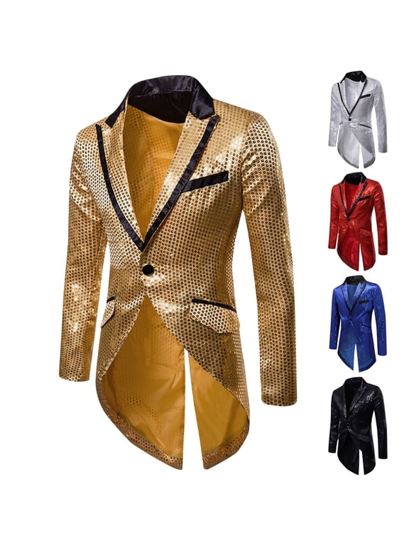 Mens Sequin Tailcoat Slim Fit Swallowtail Suit Jacket Shawl Lapel Shiny Sparkly Dinner Party Wedding Blazer Show Tux Coat Tuxedo Tailcoat