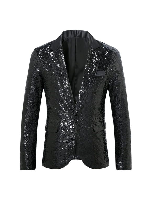 Mens Sequins Blazer Hipster Shiny Tuxedo Luxury Notched Lapel Slim Fit Stylish Sport Coats Jacket Business Sizes S-2XL Black