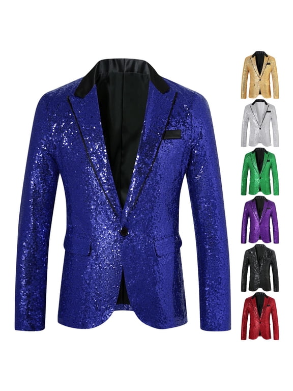 Mens Sequins Blazer Hipster Shiny Tuxedo Luxury Notched Lapel Slim Fit Stylish Sport Coats Jacket Business Sizes S-2XL Silver