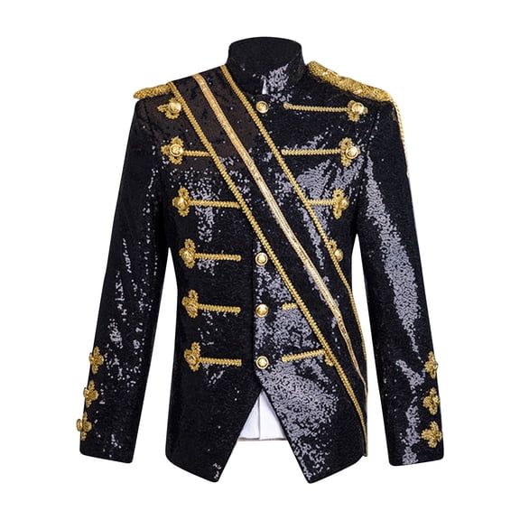 Mens Sequins Blazer Medieval Jacket Costumes Performance Cosplay Dress Blazer Suit Black M
