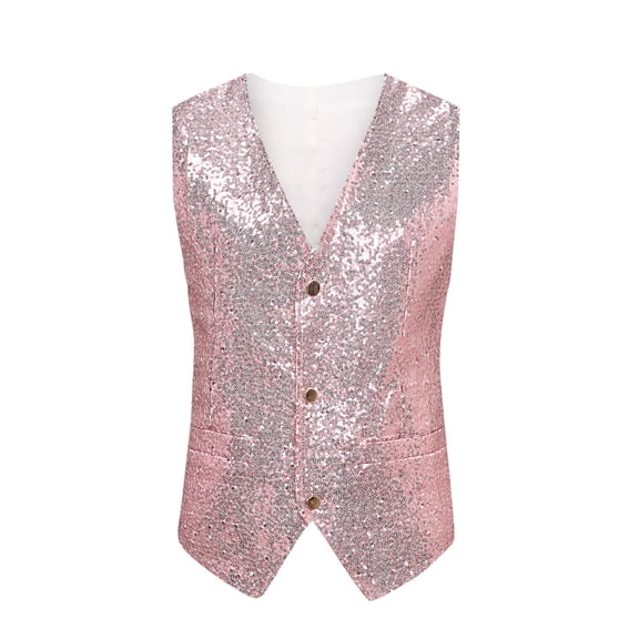 Mens Sequins Vest V-neck Shiny Waistcoat