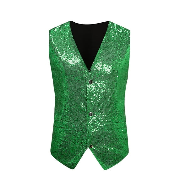 Mens Sequins Vest V-neck Shiny Waistcoat