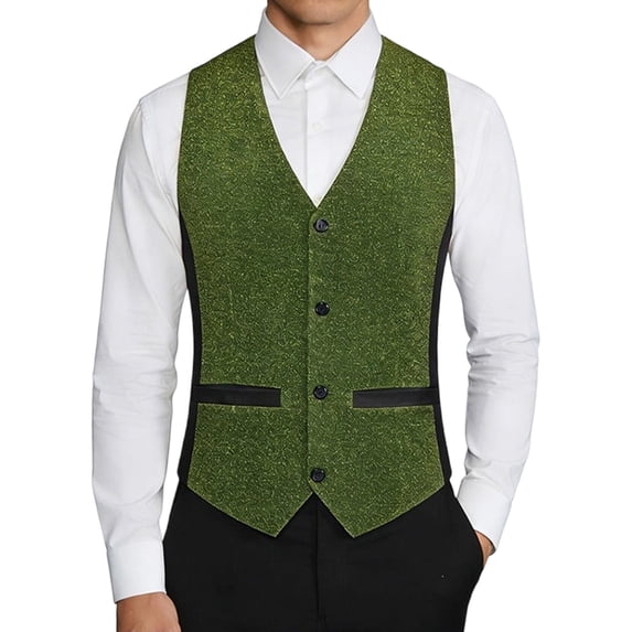 Mens Sequins Vest formal/Leisure V-neck Shiny Waistcoat Prom Party Tuxedo Size 3XL Green