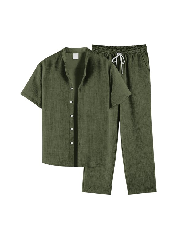 Mens Sets (top + Pants) Middle-aged and Elderly Fashion Breathable Trend Ice Silk Cotton Linen Comfortable Casual Men's Suit