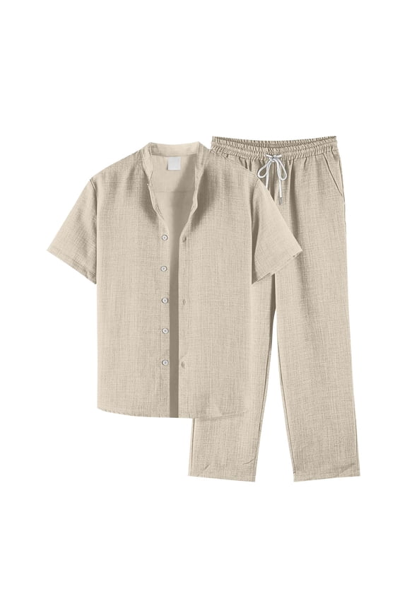 Mens Sets (top + Pants) Middle-aged and Elderly Fashion Breathable Trend Ice Silk Cotton Linen Comfortable Casual Men's Suit
