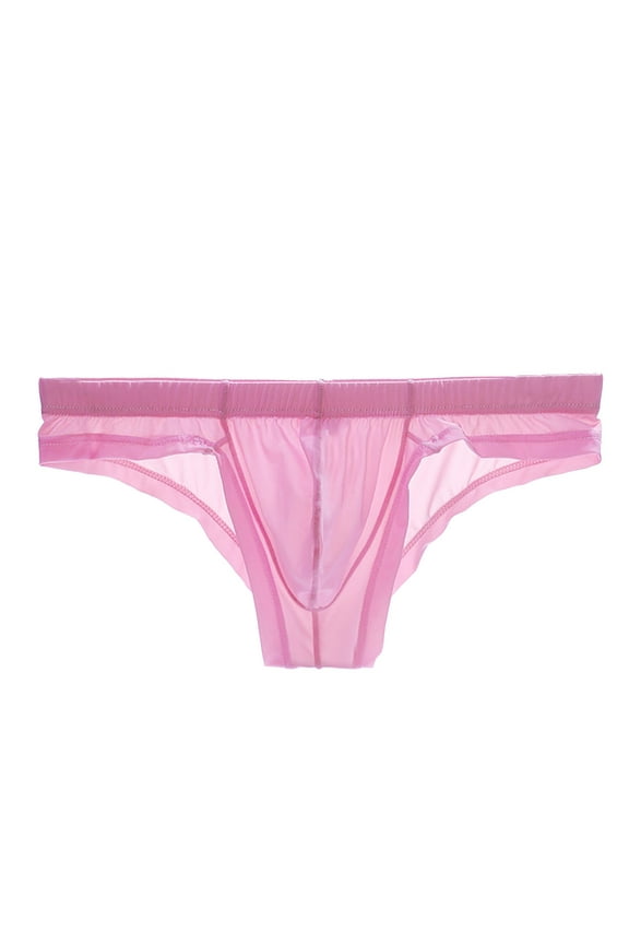 Mens Sexy Low Waist Ice Silk Thong Underwear - Transparent High Side G String Lightweight Breathable See Through Underwear