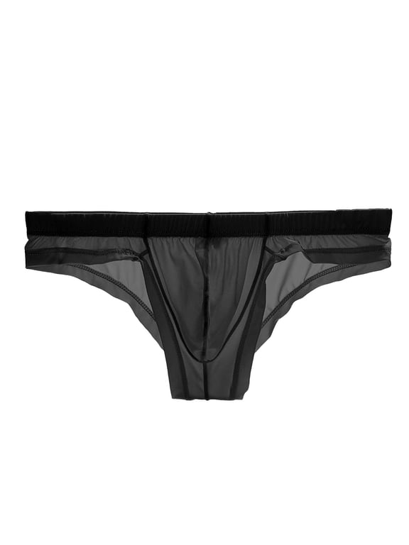 Mens Sexy Low Waist Ice Silk Thong Underwear - Transparent High Side G String Lightweight Breathable See Through Underwear