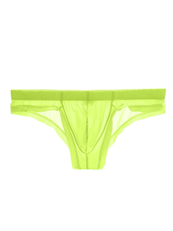 Mens Sexy Low Waist Ice Silk Thong Underwear - Transparent High Side G String Lightweight Breathable See Through Underwear
