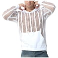thumbnail image 1 of Mens Sexy Stripe Fishnet Hoodies Pullover See Through Mesh Hollow Out Blouse Solid Color Breathable Top, 1 of 3