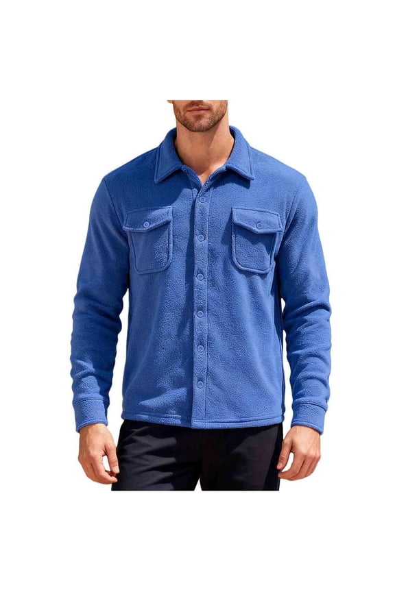 Mens Shacket Polar Fleece Shirt Jacket Long Sleeve Thick Warm Flannel Button Down Shirts with Pockets